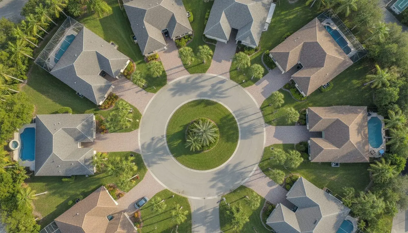 Neighborhood re-roofing, aerial view