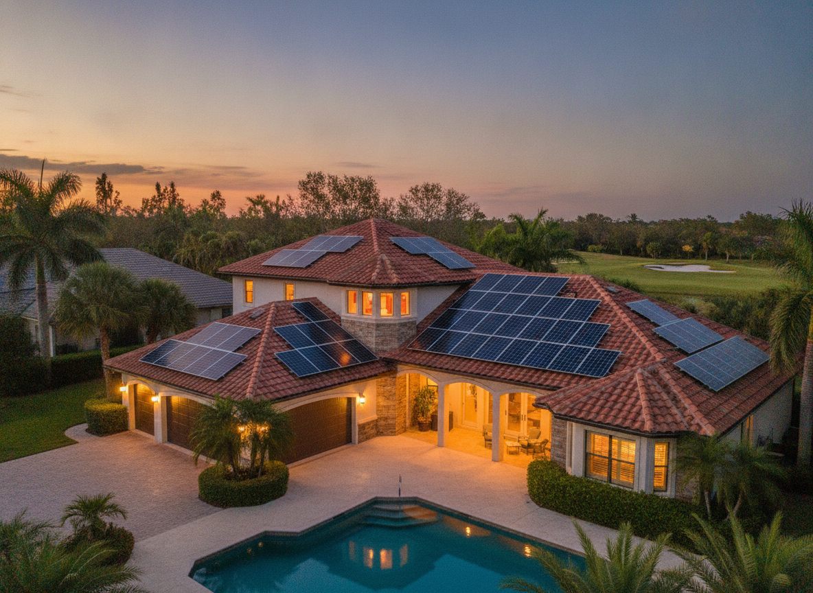 Solar-equipped home, evening light