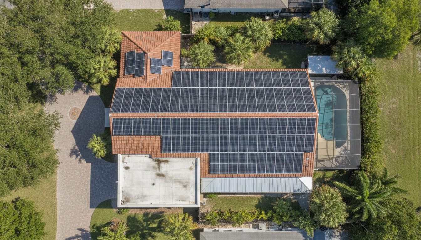 Residential solar array, aerial view