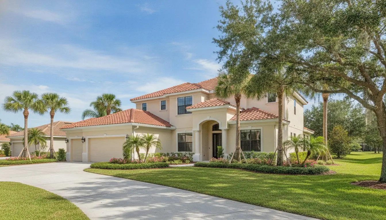 Two-story Florida home with a finished concrete tile roof