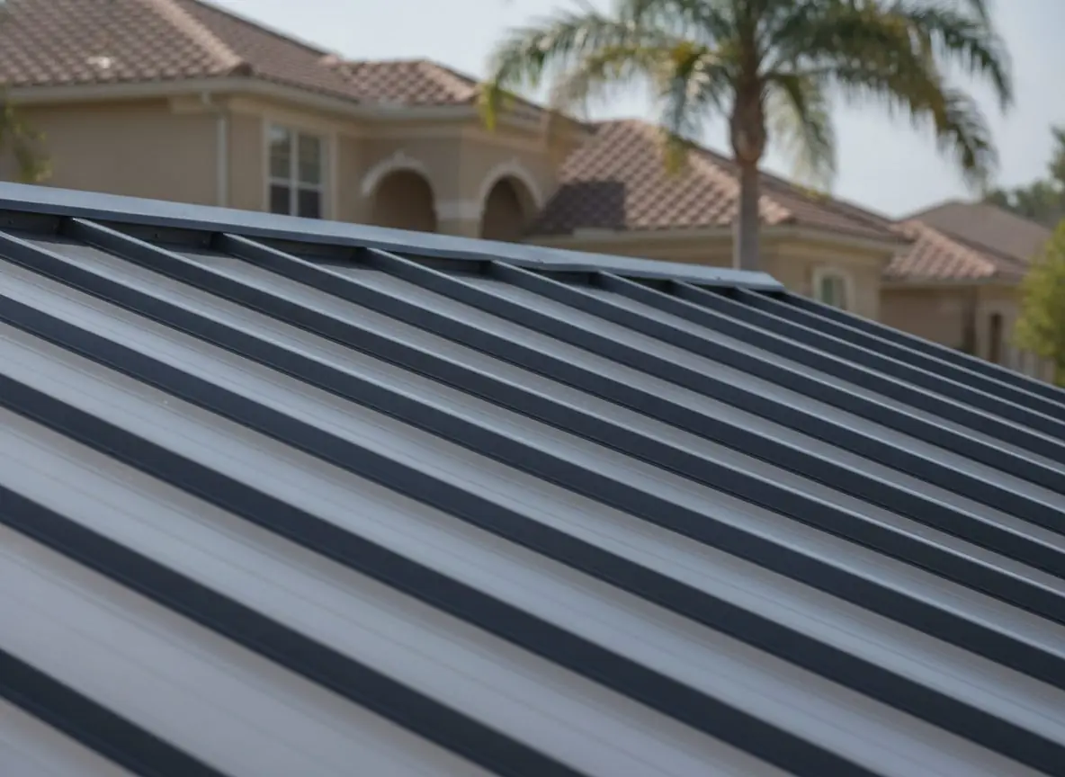 Standing seam metal roofing close-up