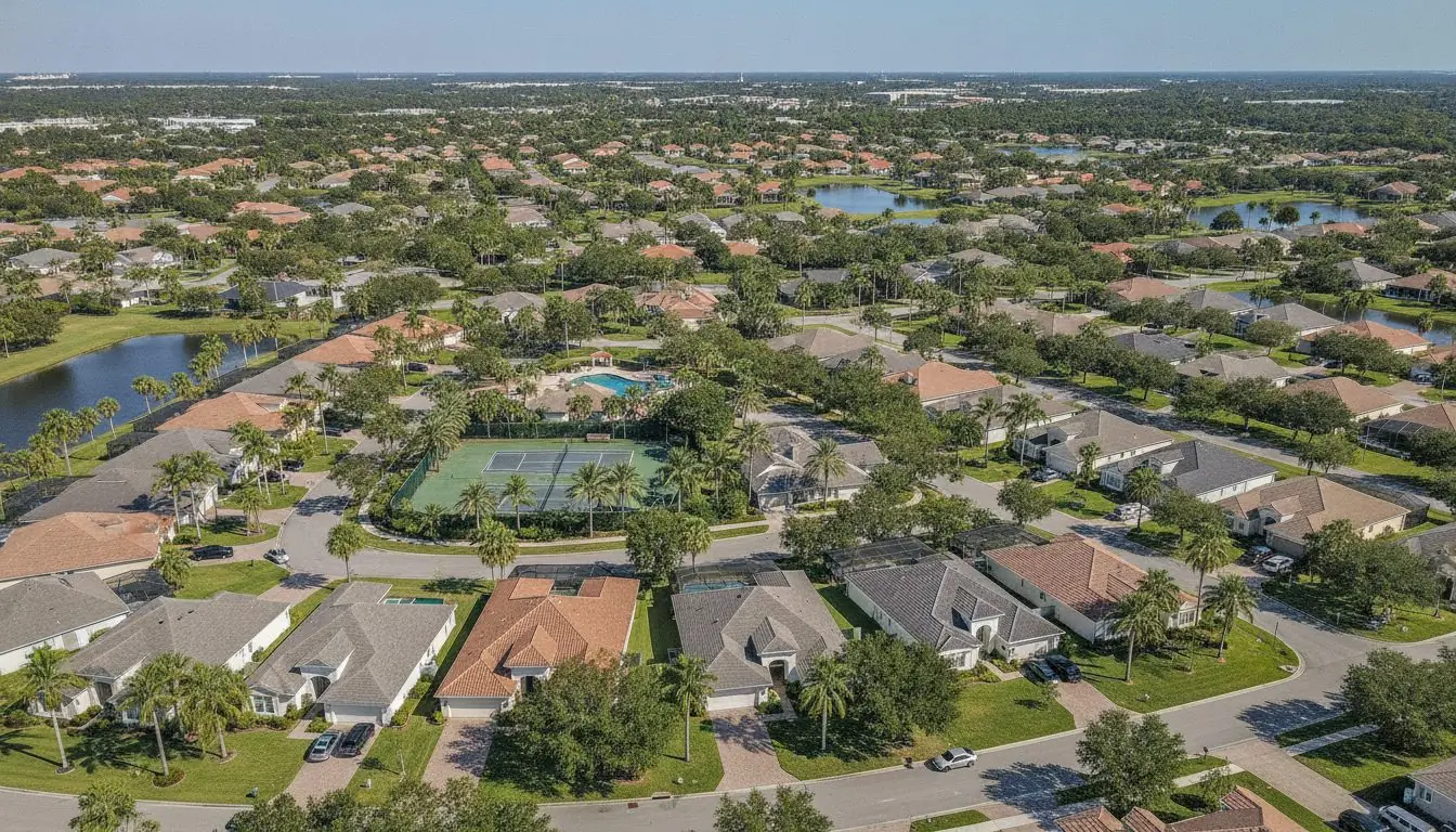 Aerial view of a Central Florida neighborhood on a clear day