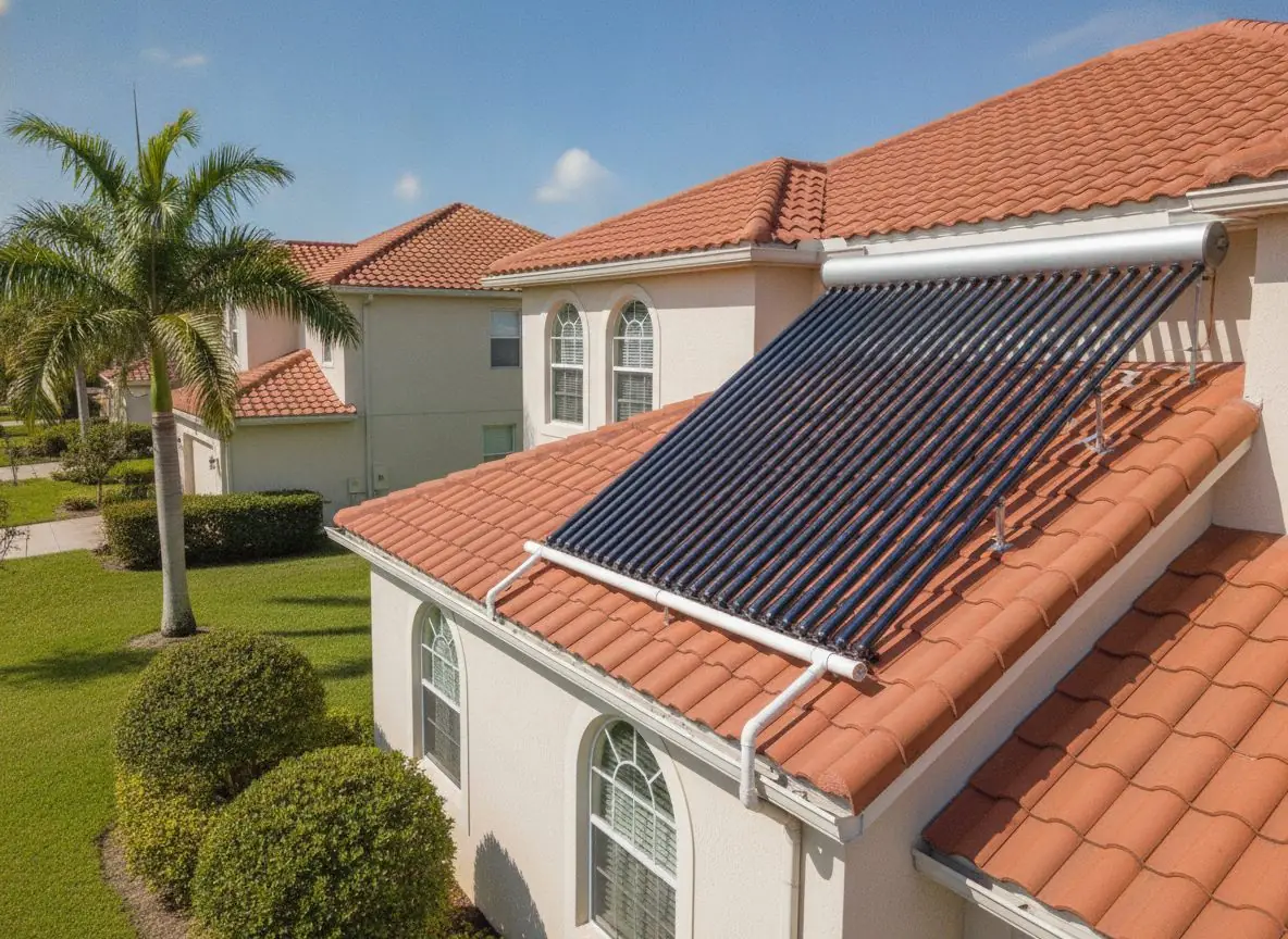 Solar water heater panels on a roof