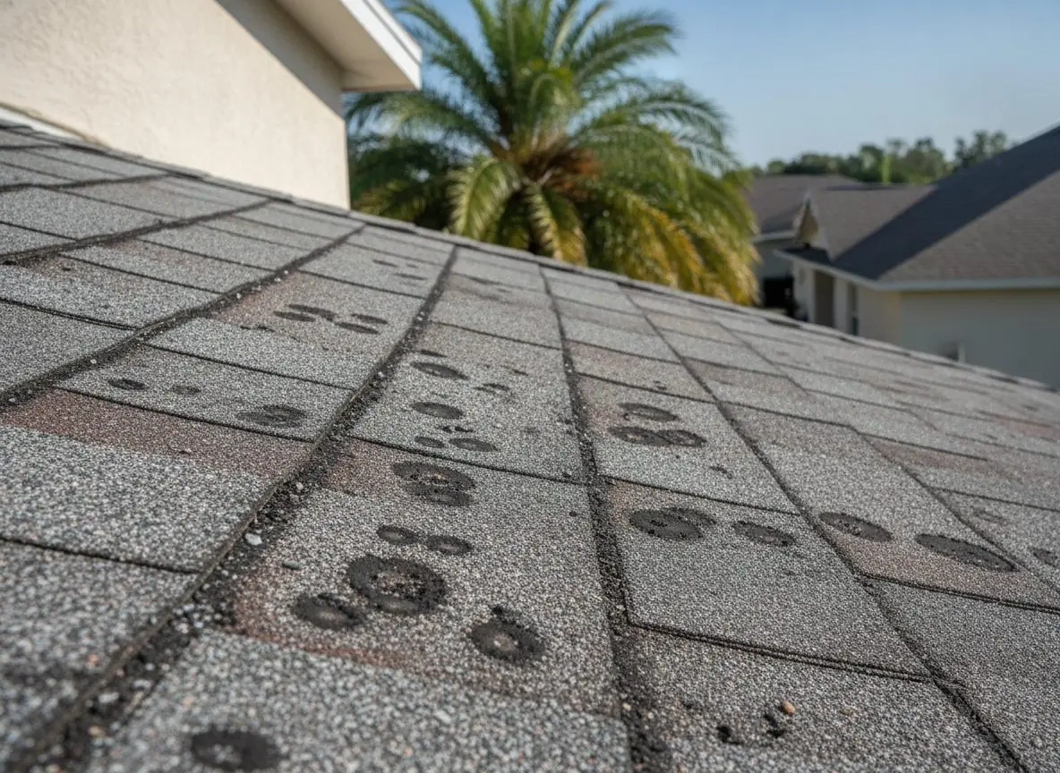 Hail-damaged asphalt shingles