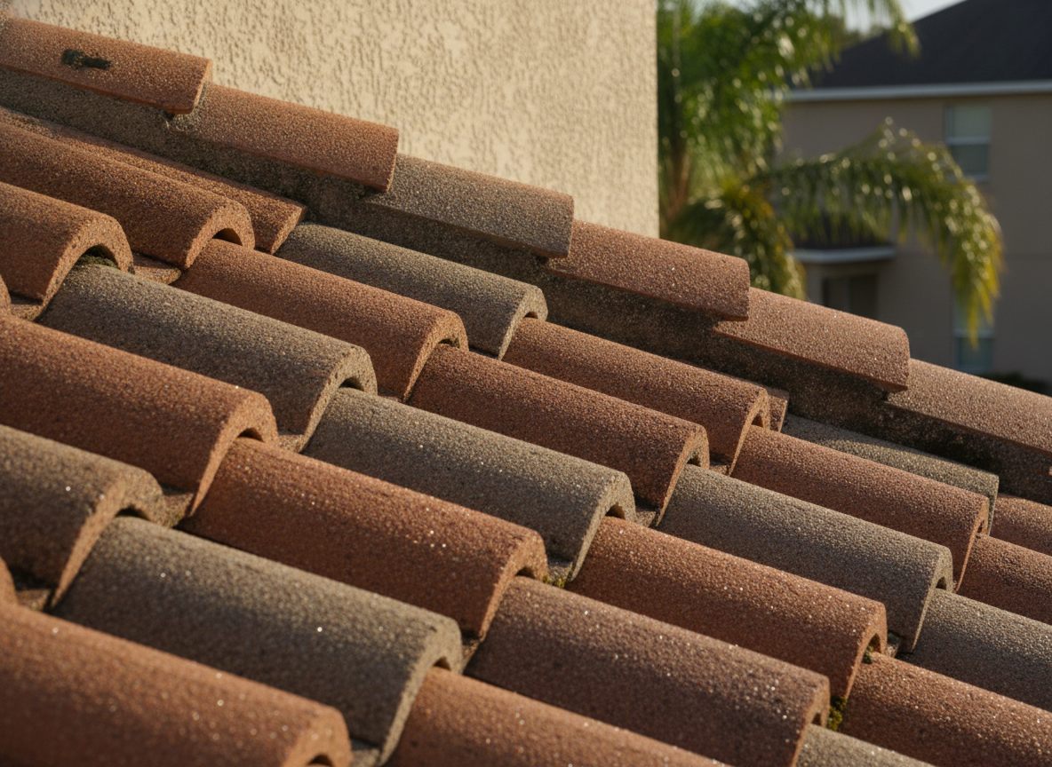 Concrete tile roofing close-up
