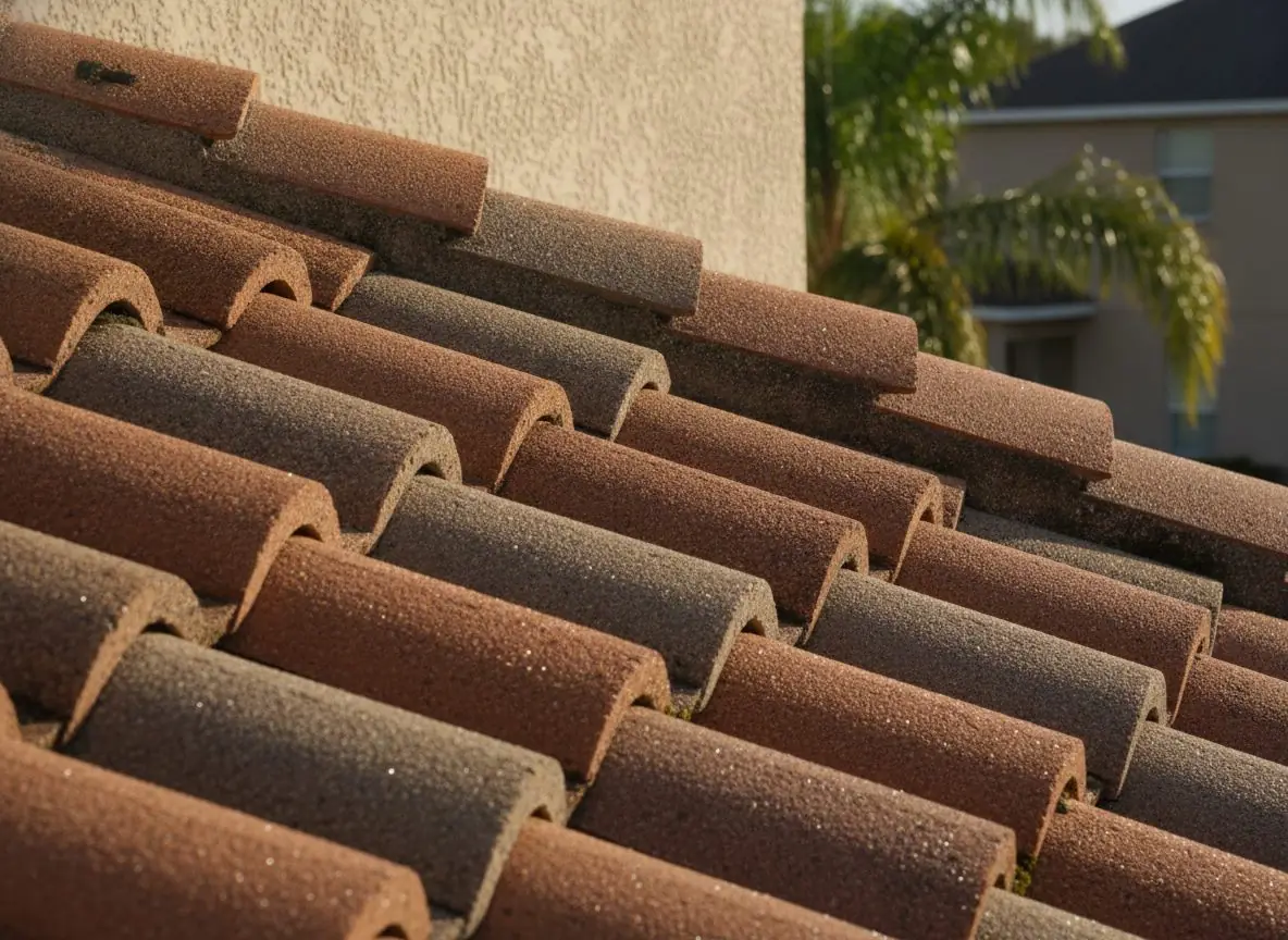 Concrete tile roofing close-up